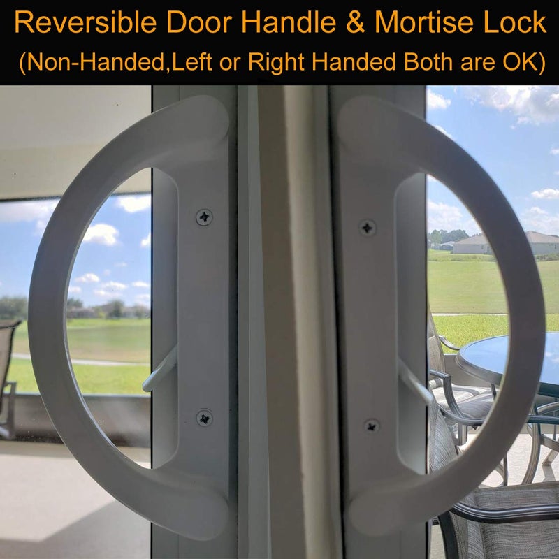 HauSun Patio Door Handle Set + Mortise Lock 45Â° Perfect Replacement for Sliding Glass Door Fits 3-15/16â€ Screw Hole Spacing, Non-keyed with Latch Locks,White Diecast,Reversible Design(Non-Handed) - Image 5